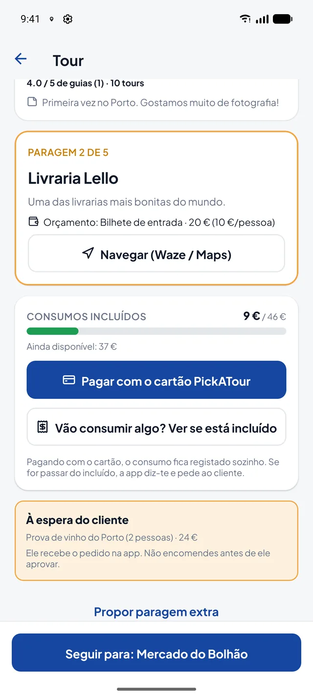 Tour a decorrer na app do guia